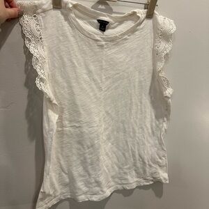 Ann Taylor White Ruffled Blouse Size M